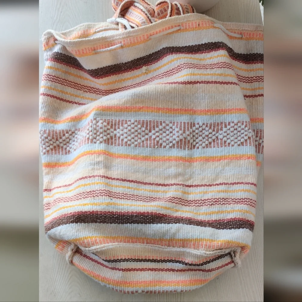 Artesanias Mr Pinzon Orange, Brown and Cream Woven Backpack Bag